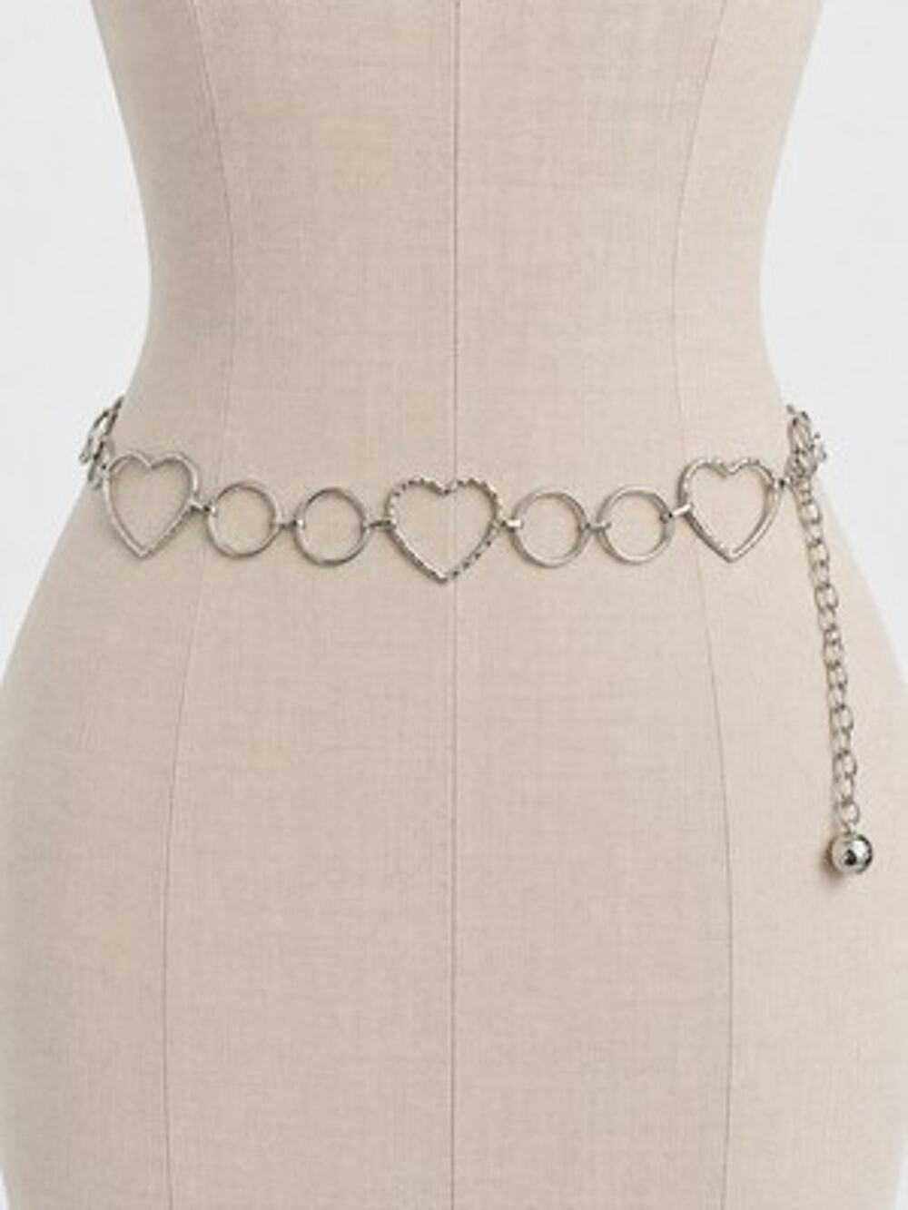 Rampage Y2K Silver Heart Chain Belt S/M 31-37" Lobster Clasp NWT Adjustable